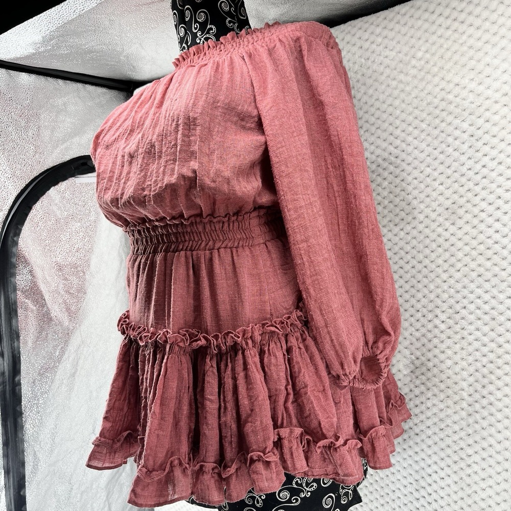 MISA Los Angeles Ruffle‎ Mini Dress Smocked Long Sleeve Tiered Pink XS - Picture 8 of 10